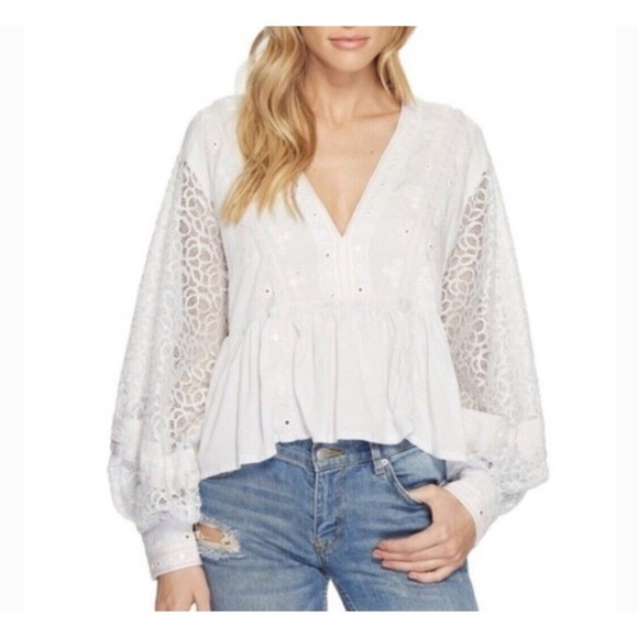 New Free People Boogie All Night Embroidered Blouse - Picture 1 of 8